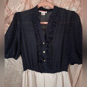Vintage Cheekaberry dress. Navy Blue Ruffled top dress. Retro/classic